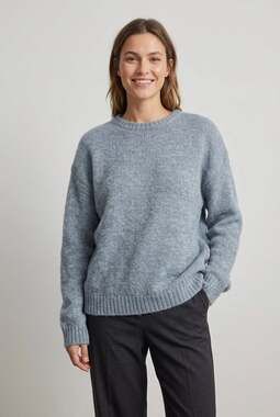 Moia Womens Blue Gray Alpaca Wool Blend Crewneck Sweater One Size